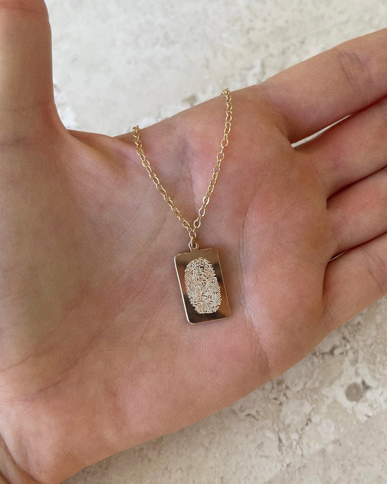 SINGLE FINGERPRINT TAG NECKLACE- 14k Yellow Gold - The Littl - Classic Chain - Fingerprint on front only