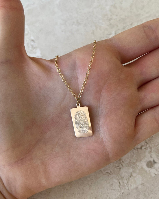 SINGLE FINGERPRINT TAG NECKLACE- 14k Yellow Gold - The Littl - Classic Chain - Fingerprint on front only