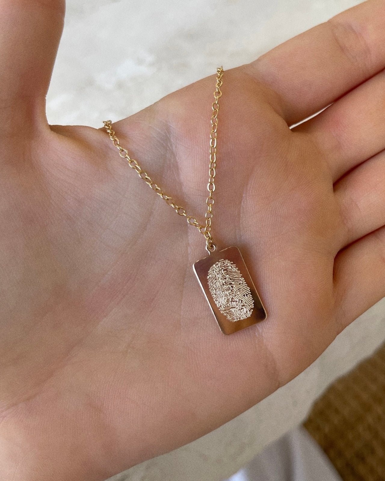 SINGLE FINGERPRINT TAG NECKLACE- 14k Yellow Gold - The Littl - Classic Chain - Fingerprint on front only
