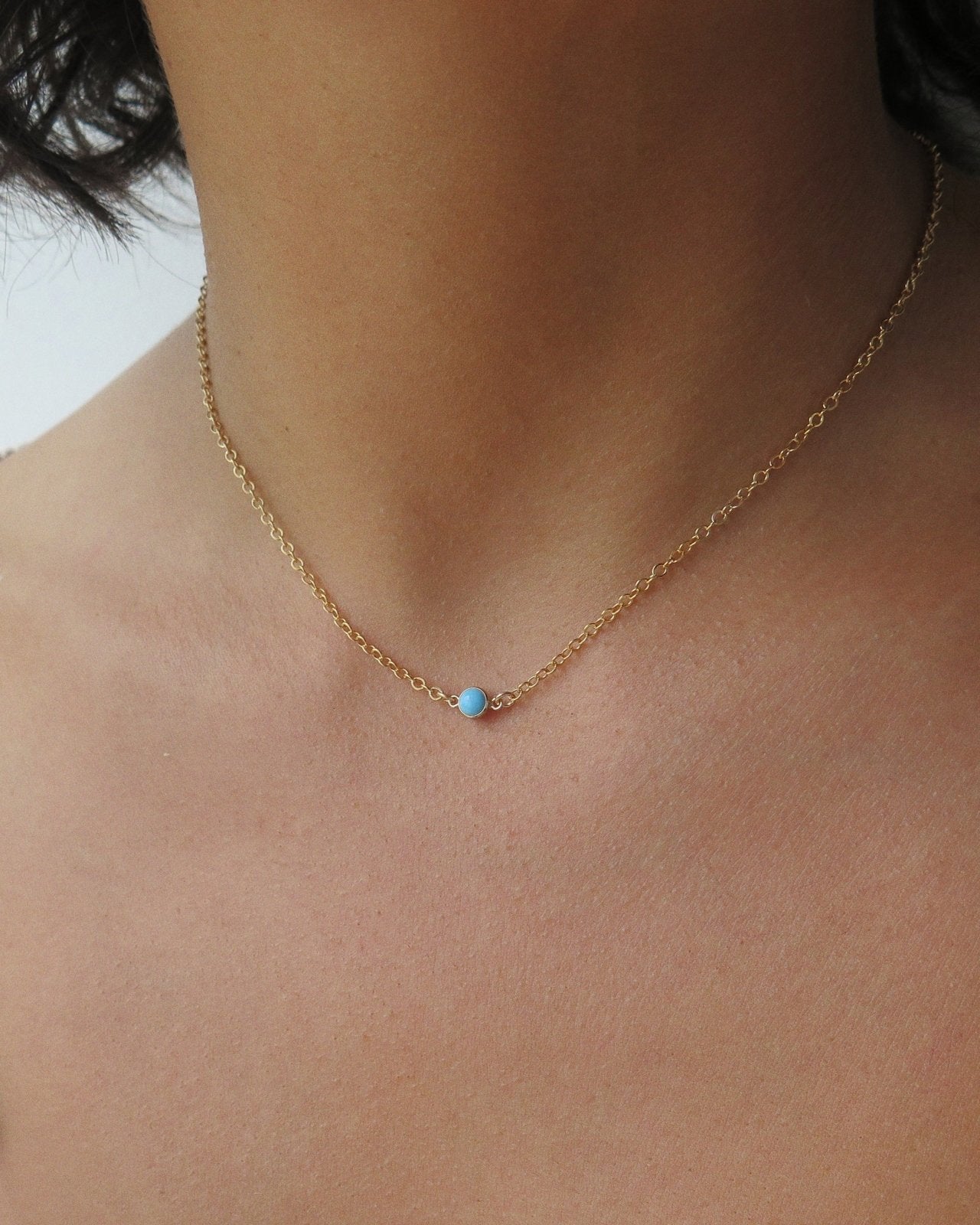 SINGLE TURQUOISE NECKLACE - 14k Yellow Gold Fill - The Littl - 14k Yellow Gold Fill - Deluxe Chain Necklaces