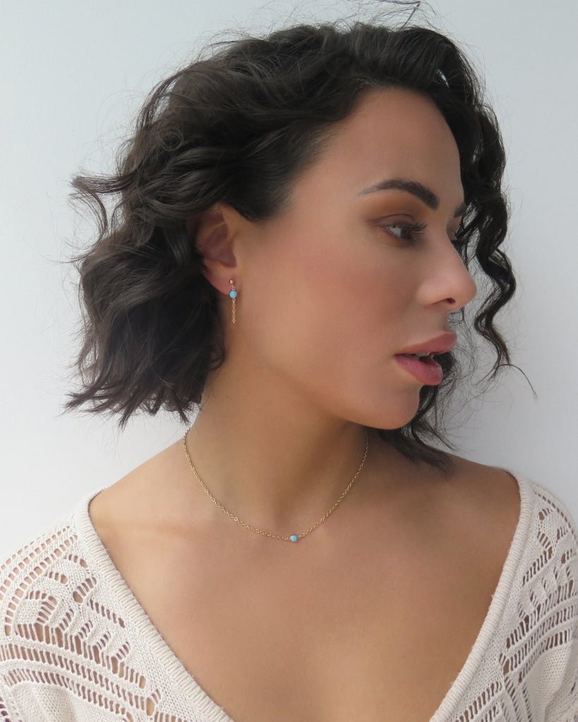 SINGLE TURQUOISE NECKLACE - 14k Yellow Gold Fill - The Littl - 14k Yellow Gold Fill - Deluxe Chain Necklaces