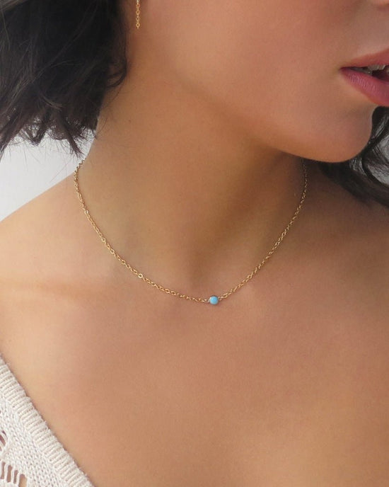 SINGLE TURQUOISE NECKLACE - 14k Yellow Gold Fill - The Littl - 14k Yellow Gold Fill - Deluxe Chain Necklaces