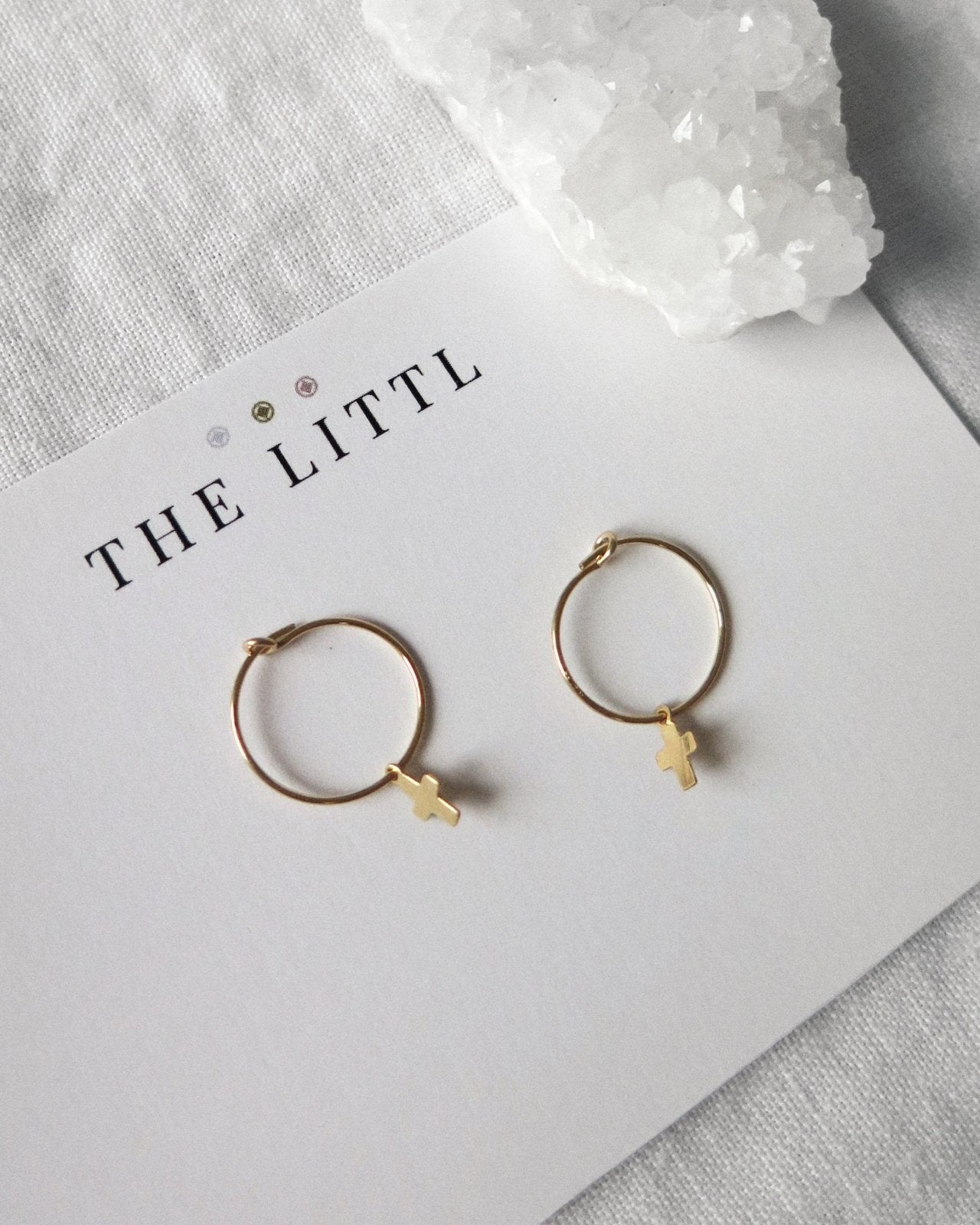 SMALL CROSS EARRINGS- 14k Yellow Gold - The Littl - -