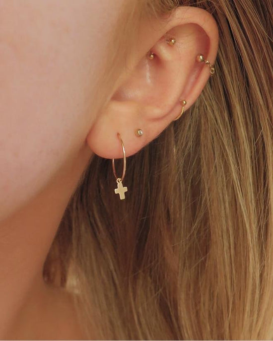 SMALL CROSS EARRINGS- 14k Yellow Gold - The Littl - -