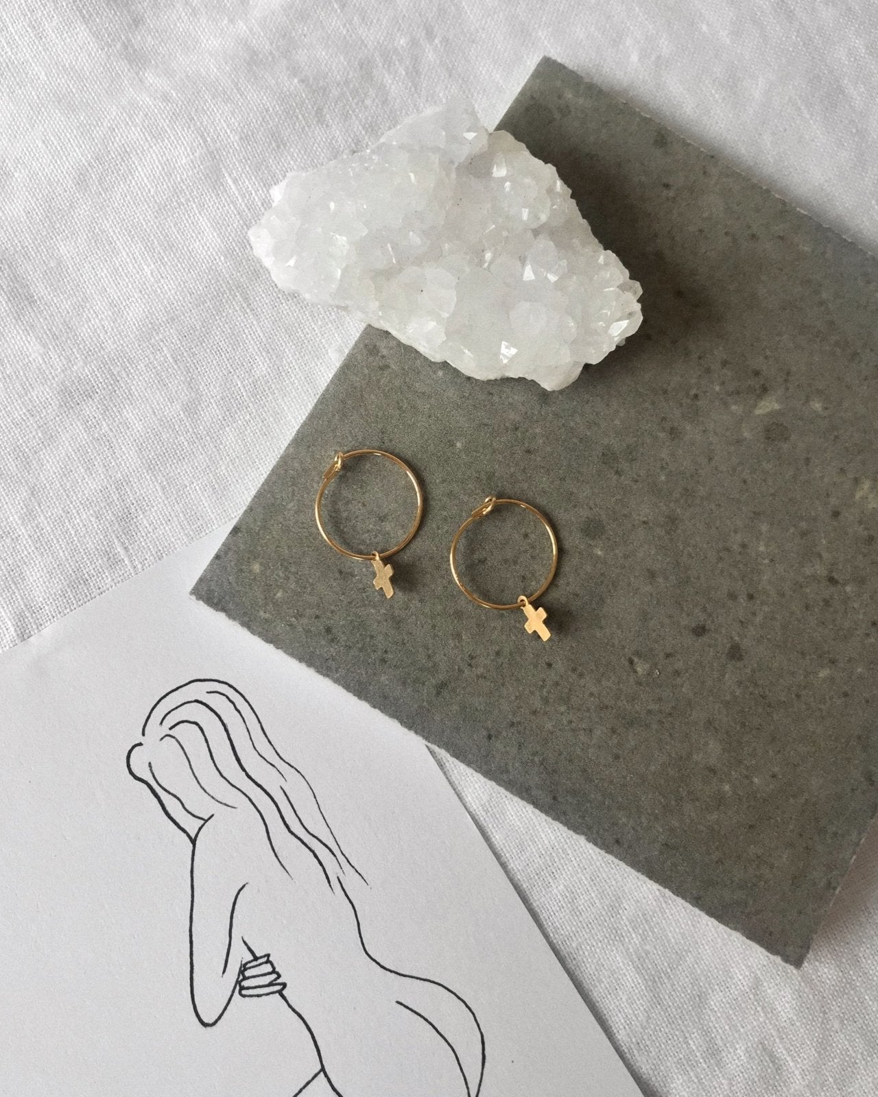 SMALL CROSS EARRINGS- 14k Yellow Gold - The Littl - -