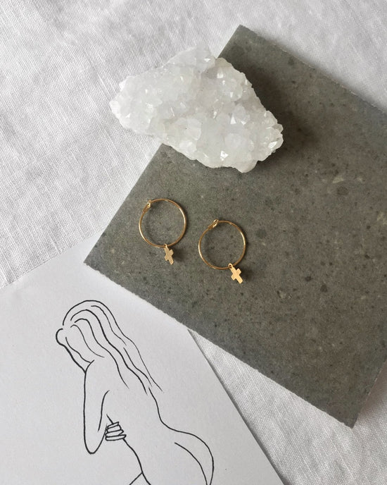 SMALL CROSS EARRINGS- 14k Yellow Gold - The Littl - -