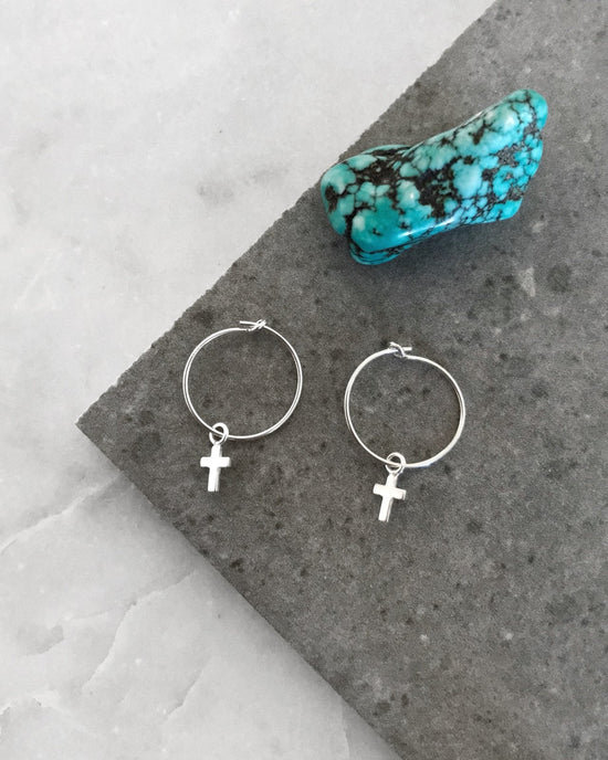 Load image into Gallery viewer, SMALL CROSS EARRINGS- Sterling Silver - The Littl - -
