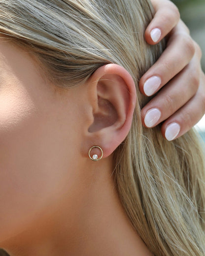 Small CZ Centre Stud Earrings Close-Up - 14k Gold-Filled | The Littl
