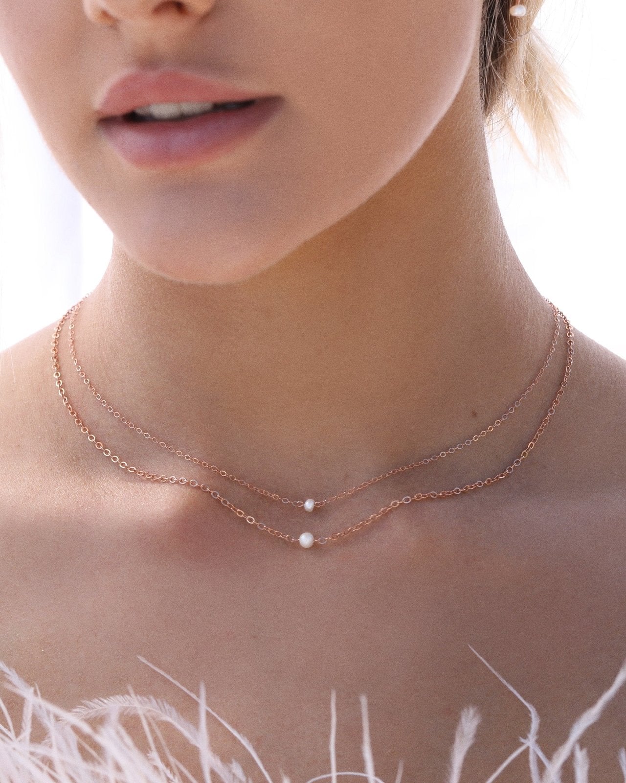 Load image into Gallery viewer, SMALL FRESHWATER PEARL NECKLACE- 14k Rose Gold - The Littl - Deluxe Chain - 37cm (choker)
