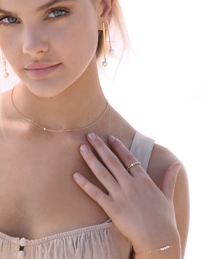 Small Five Freshwater Pearl Stack Bracelet - 14k Rose Gold-Filled - On Model - Waterproof | The Littl