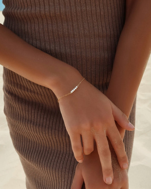 SMALL FRESHWATER PEARL STACK BRACELET - The Littl - 14k Yellow Gold Fill - Deluxe Chain