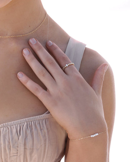 Small Five Freshwater Pearl Stack Bracelet - 14k Rose Gold-Filled - Gift Ready - Waterproof | The Littl