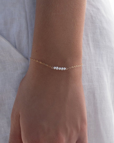 Small Five Freshwater Pearl Stack Bracelet - 14k Rose Gold-Filled - Waterproof & Tarnish-Resistant | The Littl