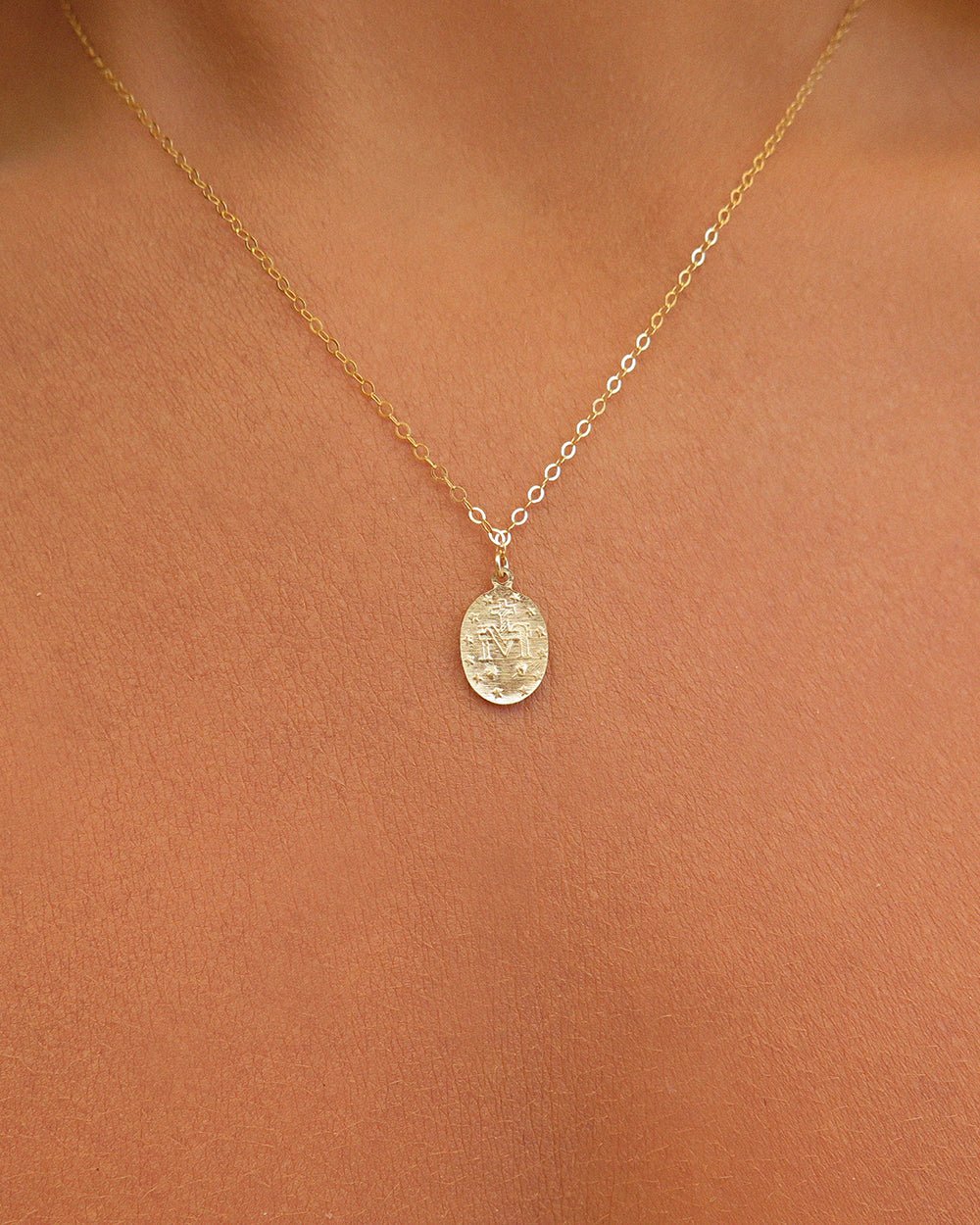 SMALL MIRACULOUS MEDAL NECKLACE- 14k Yellow Gold - The Littl - Deluxe Chain - 37cm (choker) Necklaces