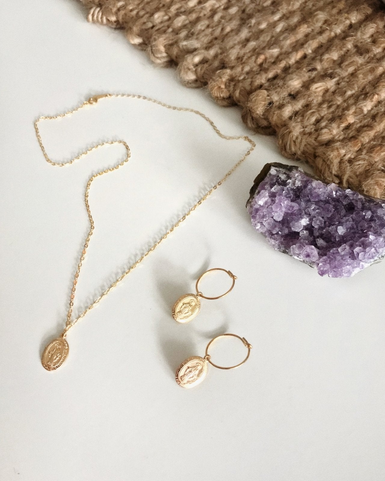 SMALL MIRACULOUS MEDAL NECKLACE- 14k Yellow Gold - The Littl - Deluxe Chain - 37cm (choker)