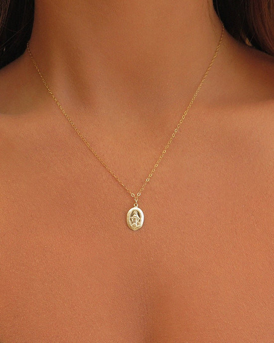 SMALL MIRACULOUS MEDAL NECKLACE- 14k Yellow Gold - The Littl - Deluxe Chain - 37cm (choker) Necklaces