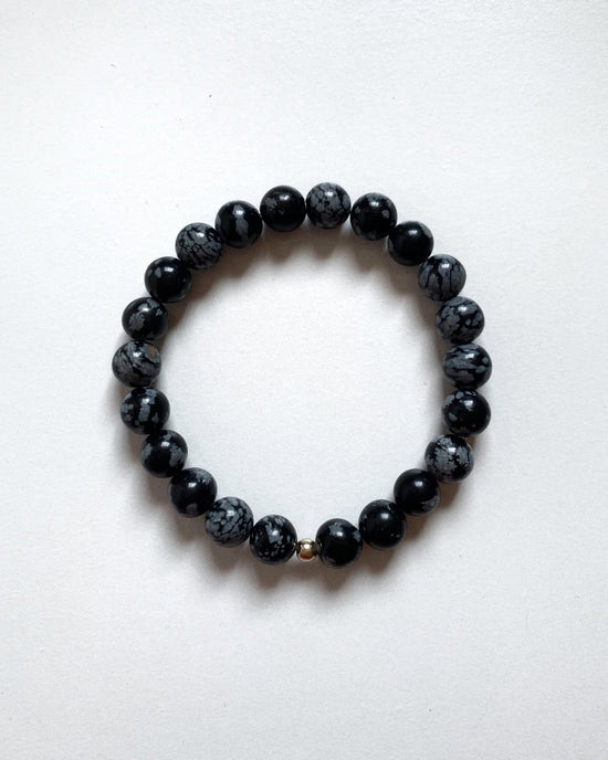 SNOWFLAKE OBSIDIAN BRACELET - The Littl - 14k Yellow Gold Fill - 16cm (S)