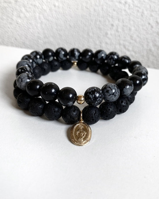 SNOWFLAKE OBSIDIAN BRACELET - The Littl - 14k Yellow Gold Fill - 16cm (S)