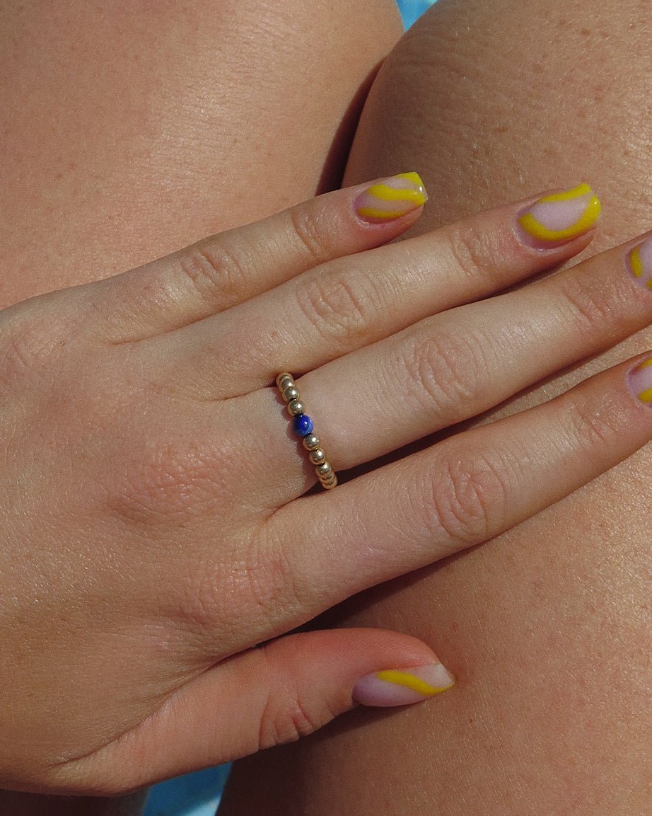 Load image into Gallery viewer, SODALITE BEADED RING - The Littl - 14k Yellow Gold Fill - XS-S
