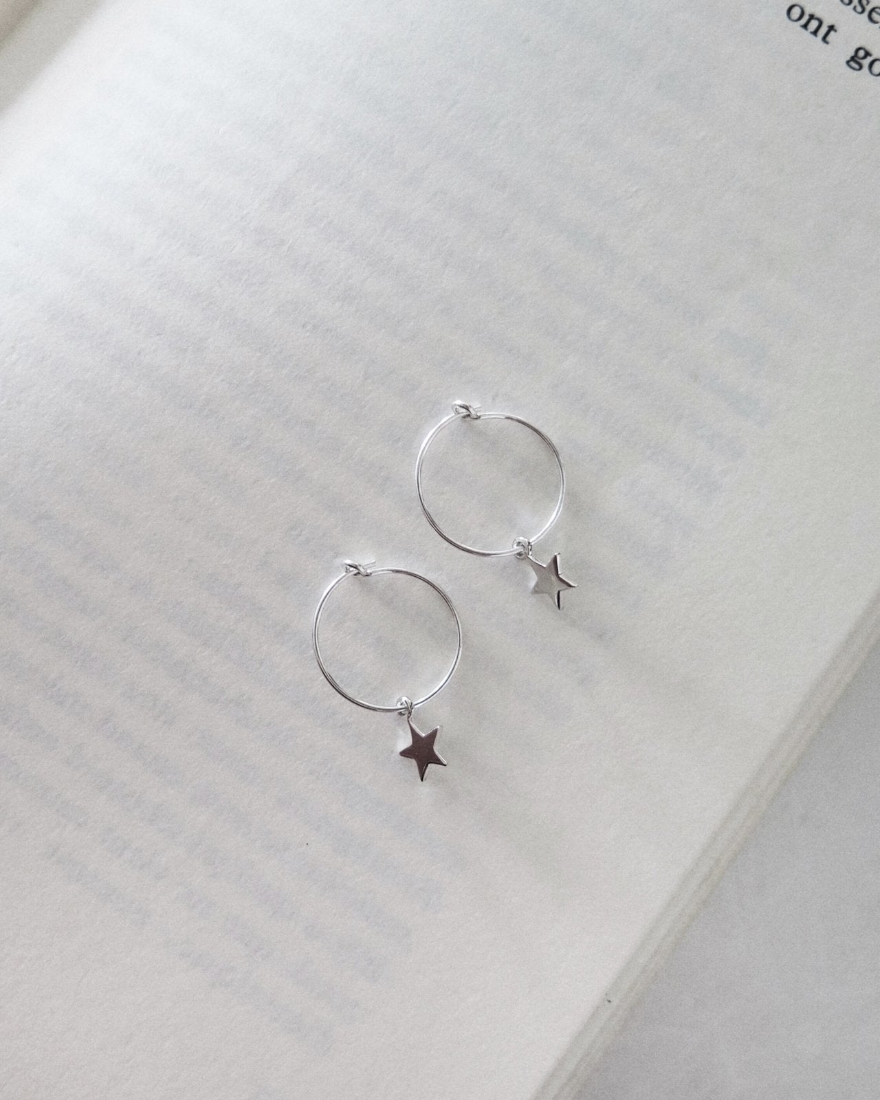 STAR HOOP EARRINGS- Sterling Silver - The Littl - -