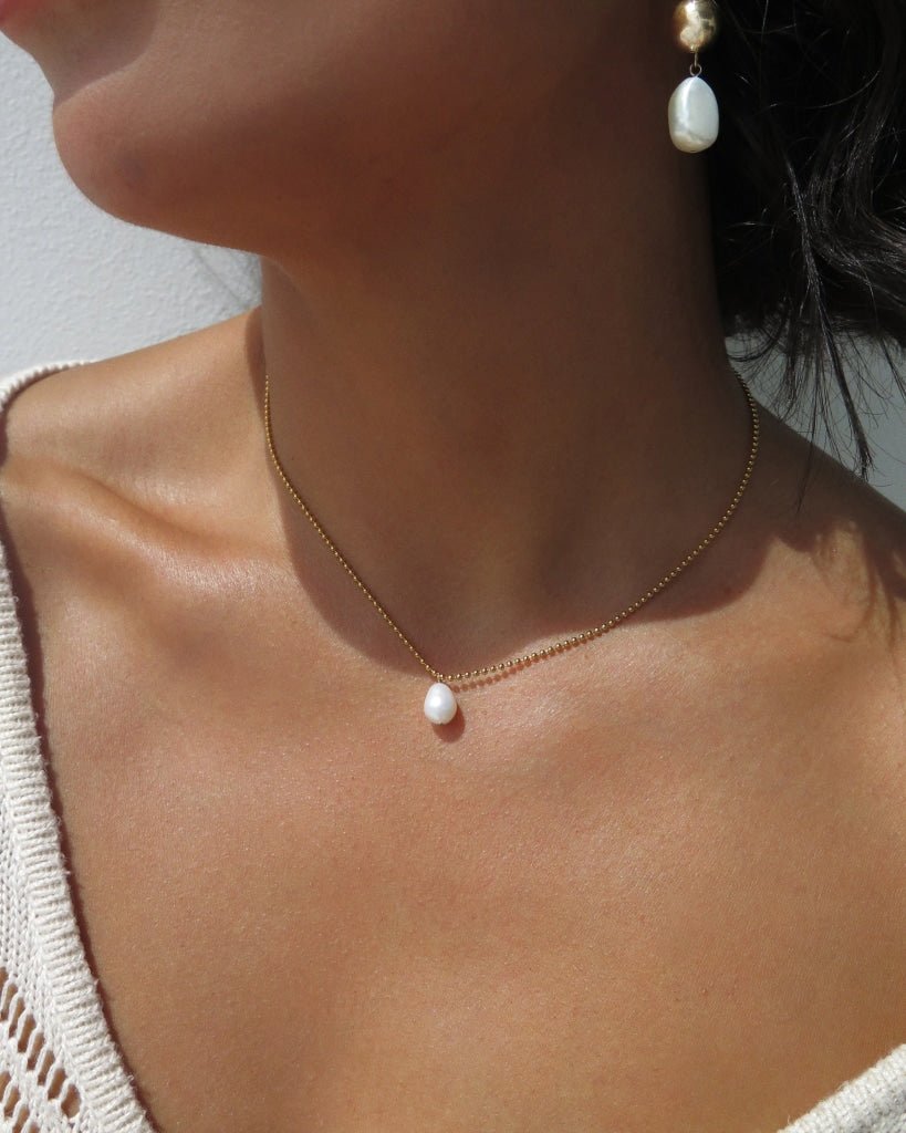 TEARDROP FRESHWATER PEARL BEAD CHAIN NECKLACE - 14k Yellow Gold Fill - The Littl - 14k Yellow Gold Fill - 40.5cm (16in) Necklaces