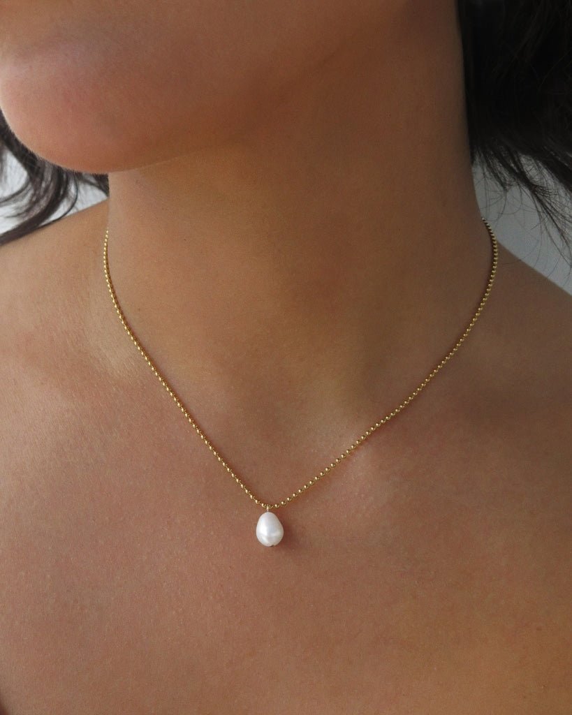 TEARDROP FRESHWATER PEARL BEAD CHAIN NECKLACE - 14k Yellow Gold Fill - The Littl - 14k Yellow Gold Fill - 40.5cm (16in) Necklaces