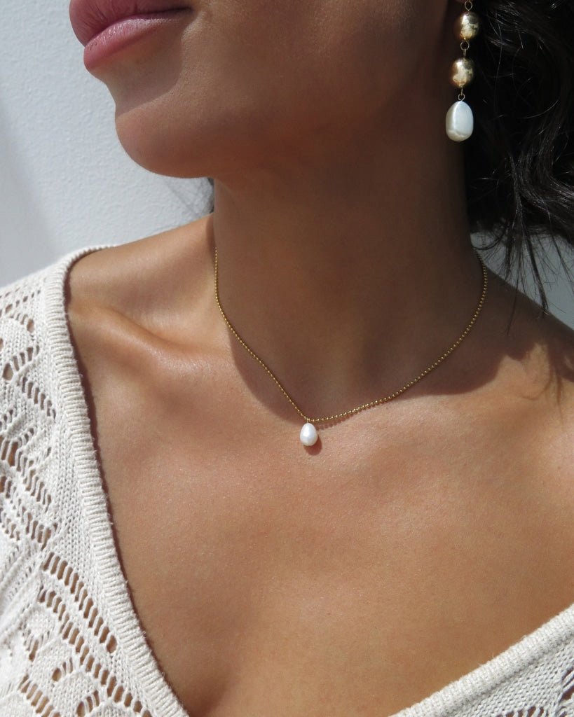 TEARDROP FRESHWATER PEARL BEAD CHAIN NECKLACE - 14k Yellow Gold Fill - The Littl - 14k Yellow Gold Fill - 40.5cm (16in) Necklaces