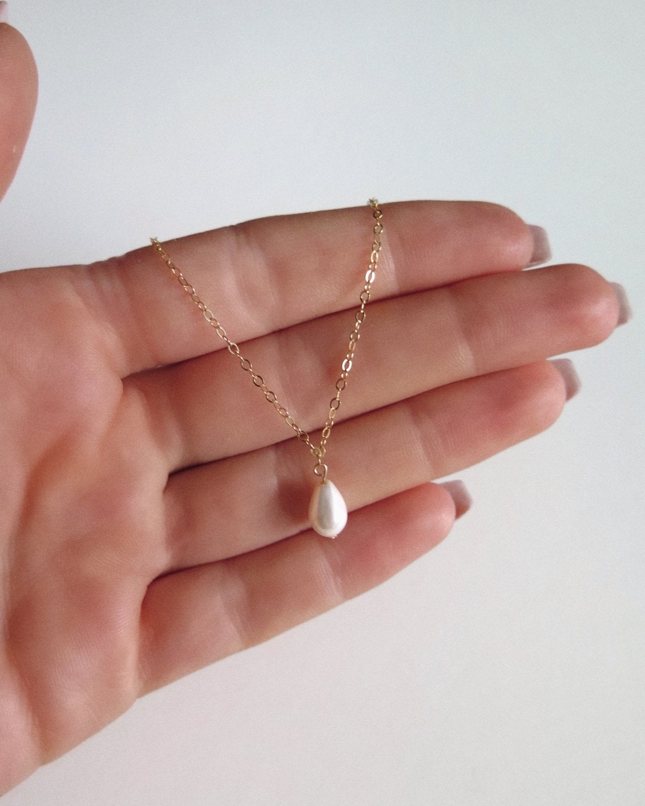 TEARDROP FRESHWATER PEARL NECKLACE- 14k Gold - The Littl - 14k Yellow Gold Fill - Deluxe Chain