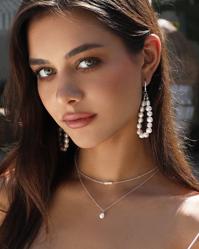 Load image into Gallery viewer, TEARDROP FRESHWATER PEARL NECKLACE- Sterling Silver - The Littl - Deluxe Chain - 37cm (choker)
