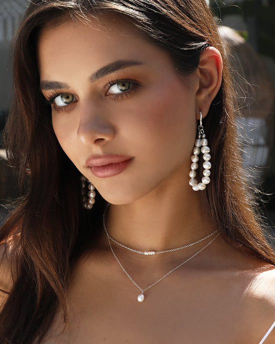 TEARDROP FRESHWATER PEARL NECKLACE- Sterling Silver - The Littl - Deluxe Chain - 37cm (choker)