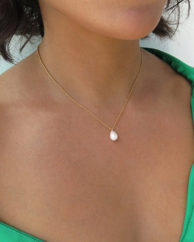 TEARDROP FRESHWATER PEARL ROPE CHAIN NECKLACE - 14k Yellow Gold Fill - The Littl - 14k Yellow Gold Fill - 40.5cm (16in) Necklaces