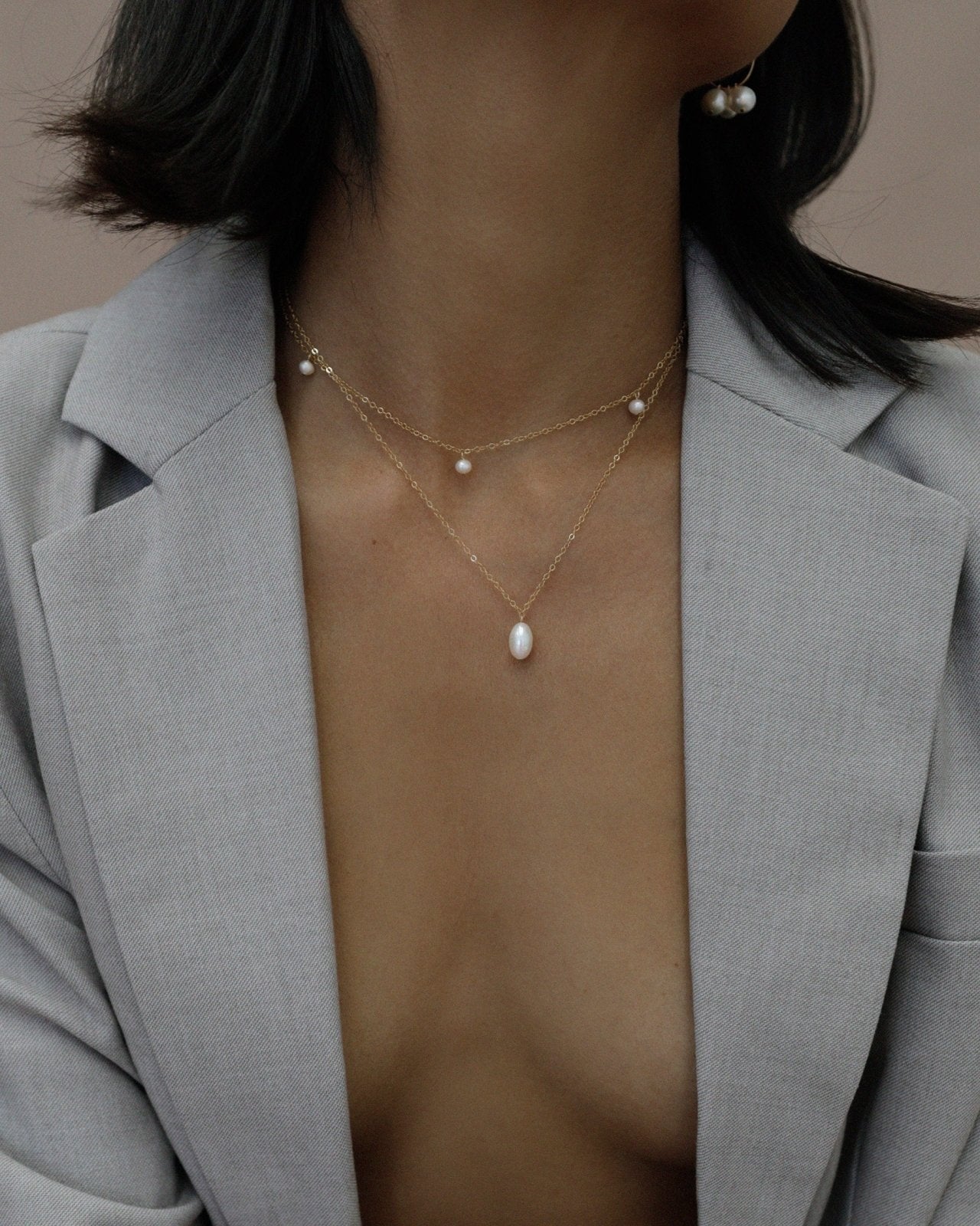 TEARDROP PEARL NECKLACE SET (10% off)- 14k Gold - The Littl - 14k Yellow Gold Fill - 37cm (choker)