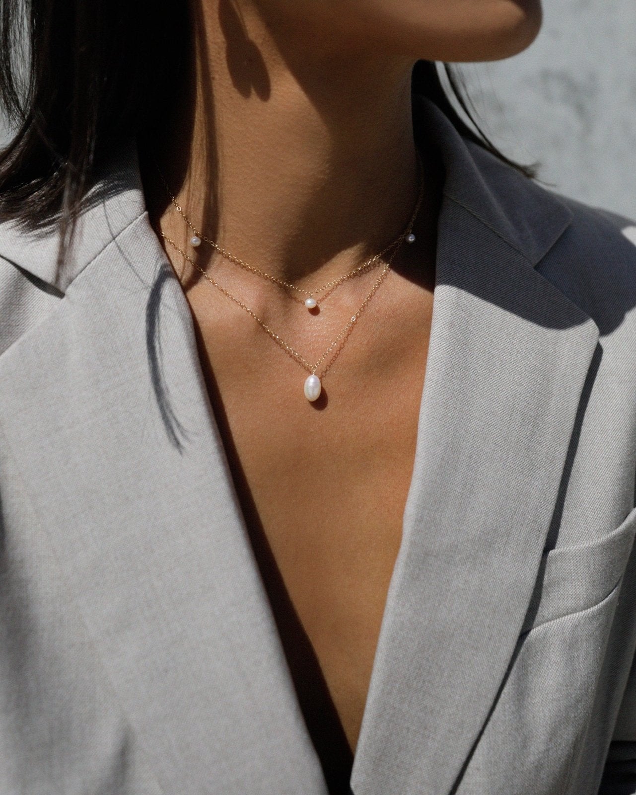 TEARDROP PEARL NECKLACE SET (10% off)- 14k Gold - The Littl - 14k Yellow Gold Fill - 37cm (choker)