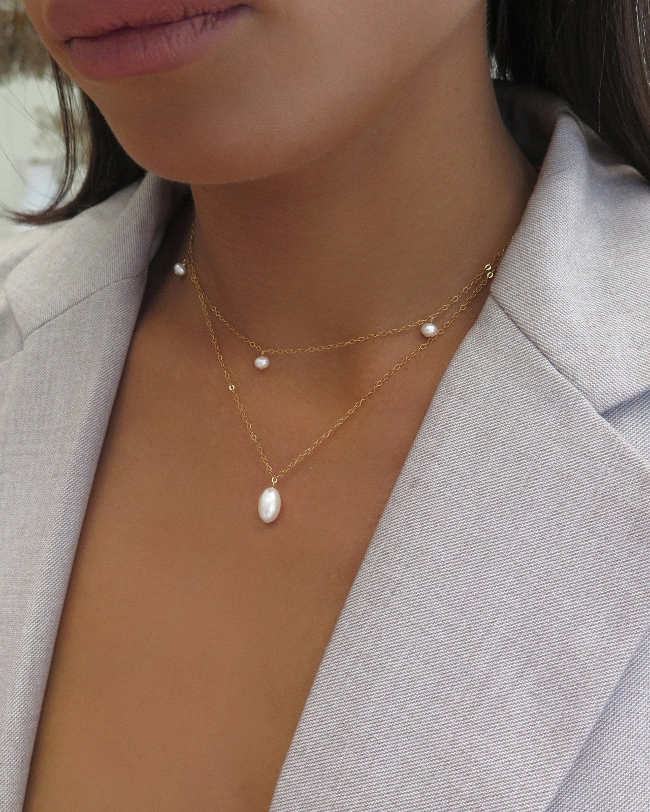 TEARDROP PEARL NECKLACE SET (10% off)- 14k Gold - The Littl - 14k Yellow Gold Fill - 37cm (choker)