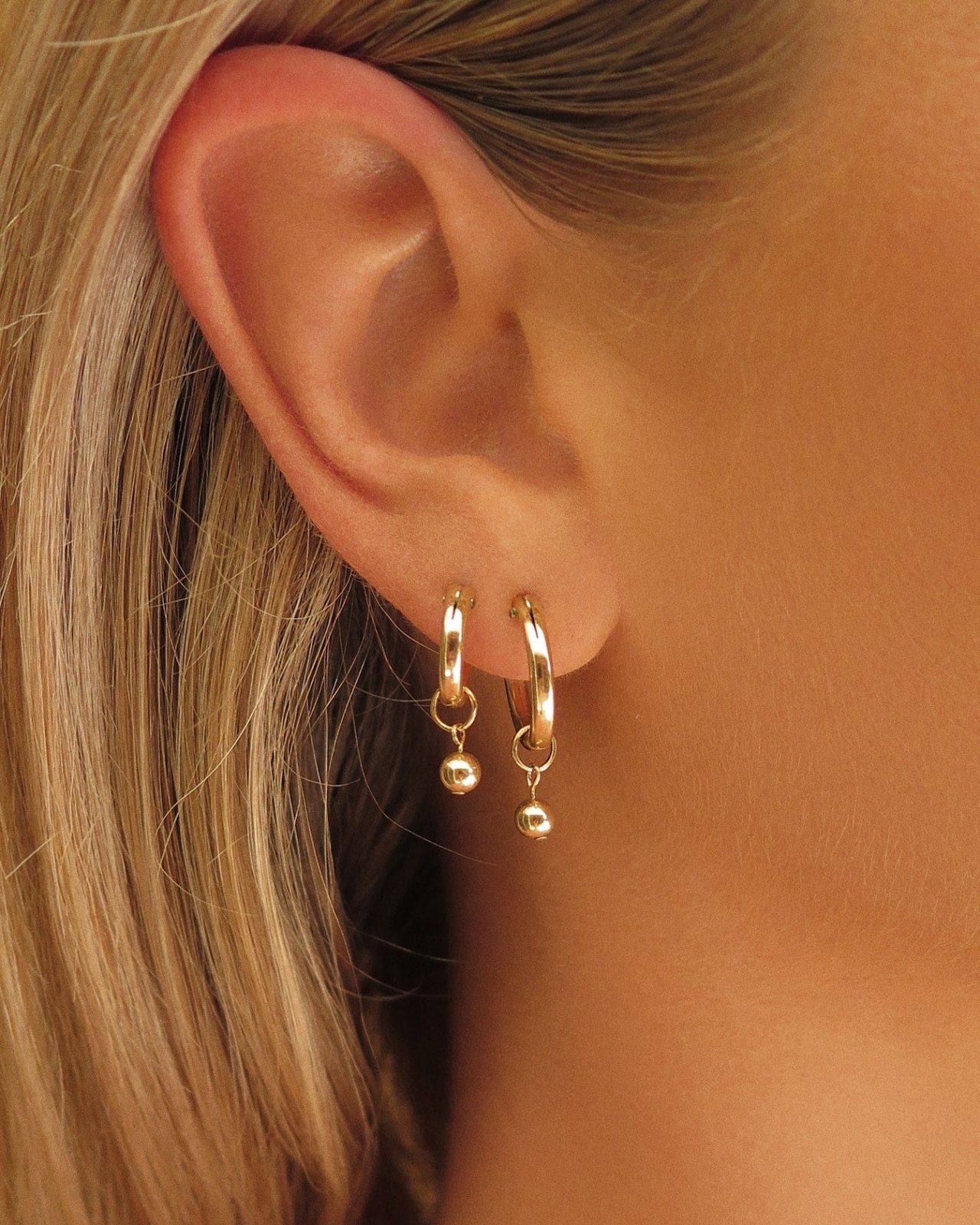 THICK CLASSIC HOOP EARRINGS SET (10% off)- 14k Yellow Gold - The Littl - 12mm (both pairs) - Set