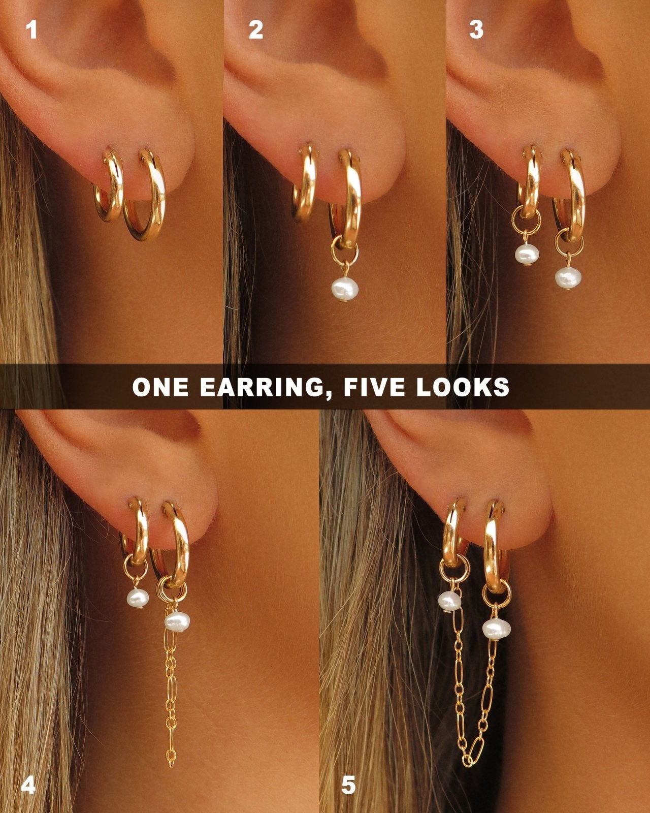 Load image into Gallery viewer, THICK DOUBLE PIERCING FRESHWATER PEARL HOOP EARRINGS- 14k Yellow Gold - The Littl - 12mm (both pairs) - 14k Yellow Gold Fill

