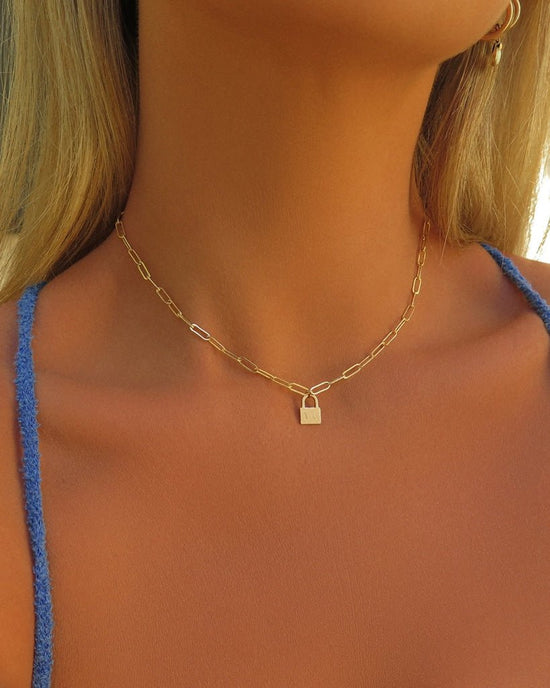 THICK DRAWN CABLE CHAIN LOCK NECKLACE- 14k Yellow Gold Fill - The Littl - 39cm - Yes Necklaces