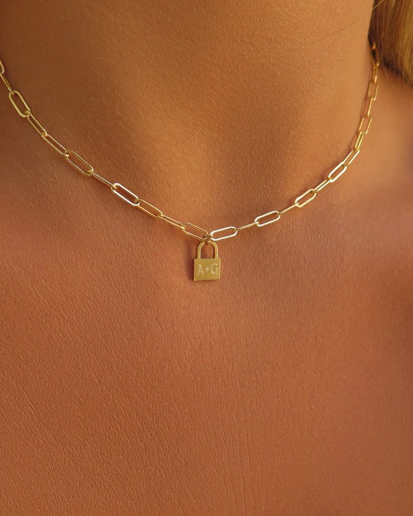 THICK DRAWN CABLE CHAIN LOCK NECKLACE- 14k Yellow Gold Fill - The Littl - 39cm - Yes Necklaces