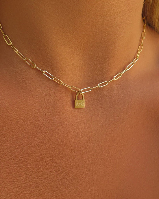 14K Solid Gold Initial Lock Necklace