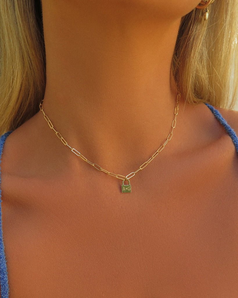 THICK DRAWN CABLE CHAIN LOCK NECKLACE- 14k Yellow Gold Fill - The Littl - 39cm - Yes Necklaces