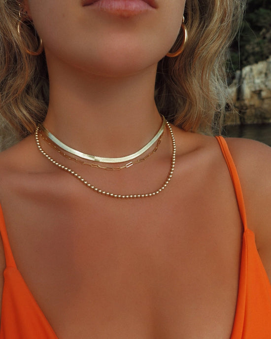 THICK DRAWN CABLE CHAIN NECKLACE- 14k Yellow Gold - The Littl - 37cm (choker) -