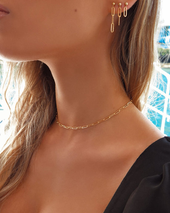 THICK DRAWN CABLE CHAIN NECKLACE- 14k Yellow Gold - The Littl - 37cm (choker) -