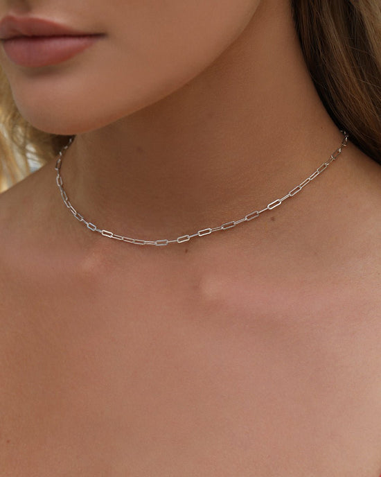 THICK DRAWN CABLE CHAIN NECKLACE- Sterling Silver - The Littl - 37cm (choker) -