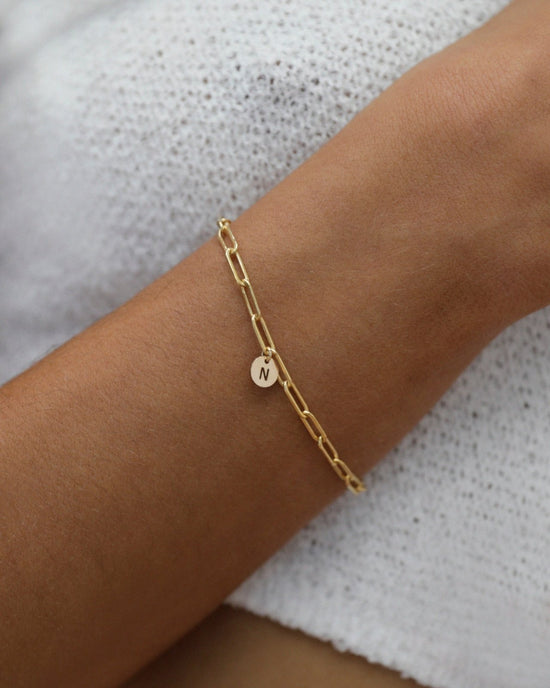 THICK DRAWN CABLE LETTER BRACELET - The Littl - 14k Yellow Gold Fill - 16cm