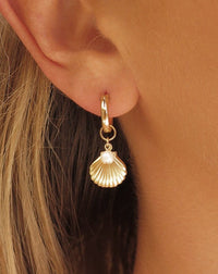 Freshwater Pearl Clam Shell Thick Hoop Earrings - 14k Gold-Filled - Waterproof & Tarnish-Resistant | The Littl