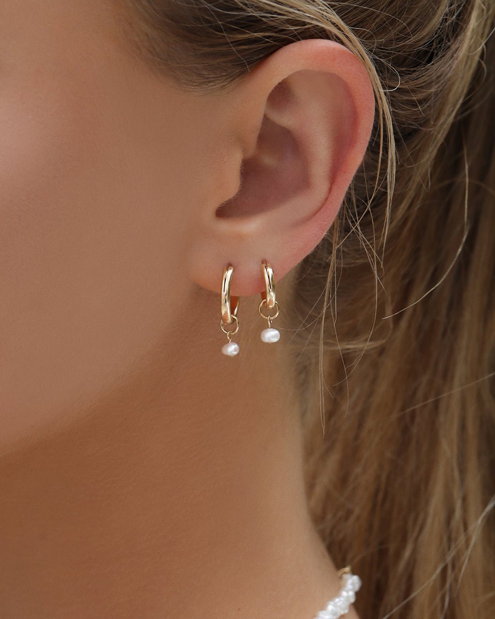 THICK FRESHWATER PEARL HOOP EARRINGS- 14k Yellow Gold - The Littl - 14k Yellow Gold Fill - 12mm