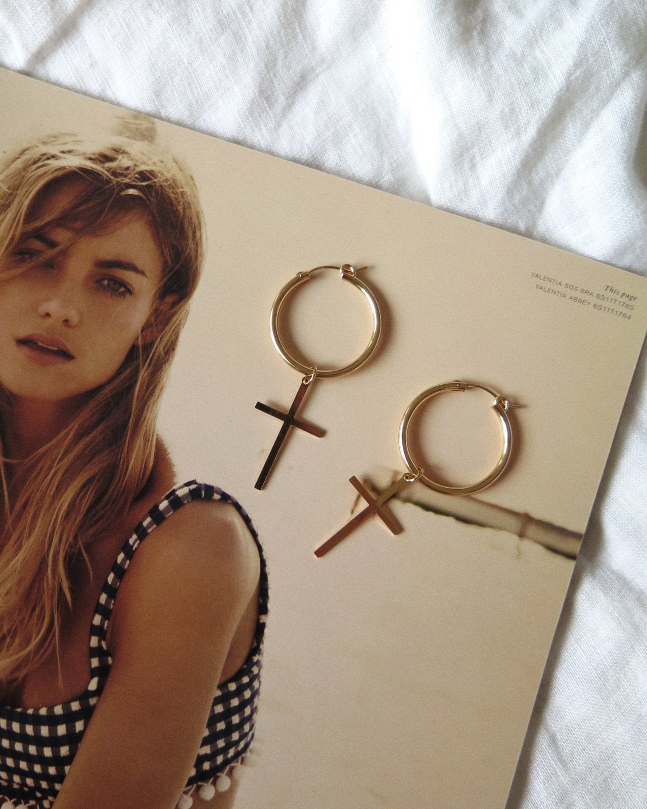 THICK HOOP CROSS EARRINGS - The Littl - 14k Yellow Gold Fill -