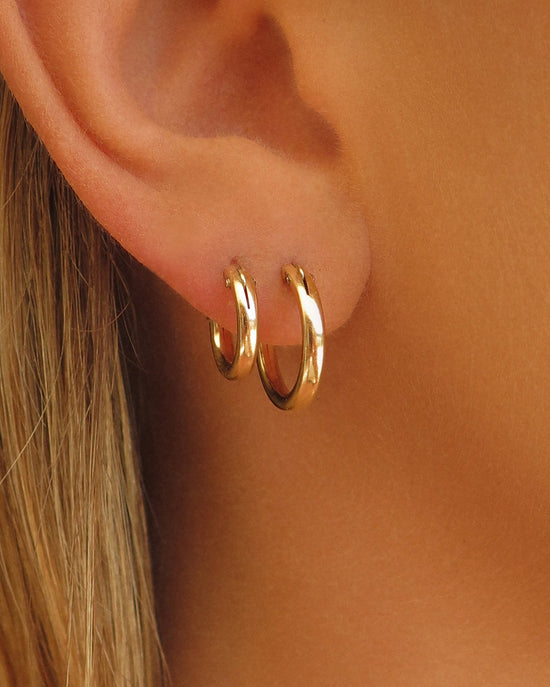 THICK HOOP EARRINGS - 14k Rose Gold Fill - The Littl - 14k Rose Gold Fill - 12mm Earrings