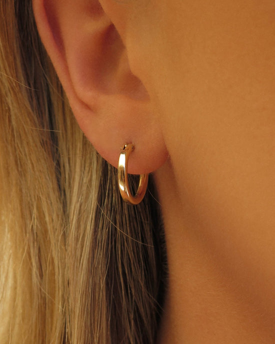 THICK HOOP EARRINGS- 14k Yellow Gold - The Littl - 12mm -