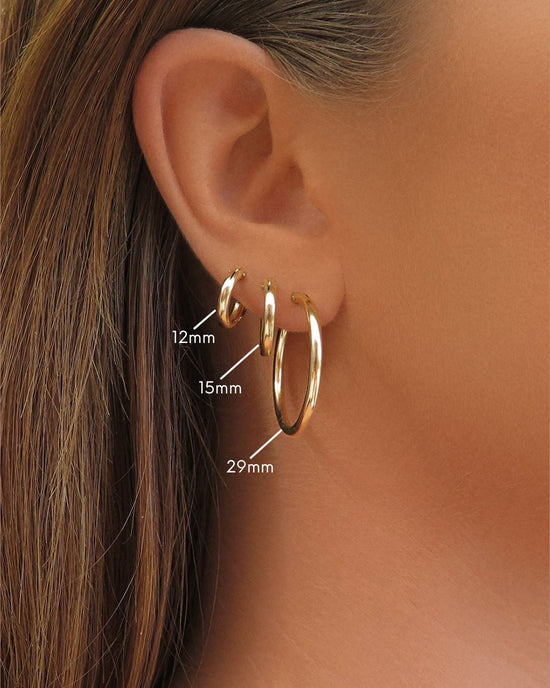 THICK HOOP EARRINGS - 14k Yellow Gold Fill - The Littl - 14k Yellow Gold Fill - 12mm Earrings
